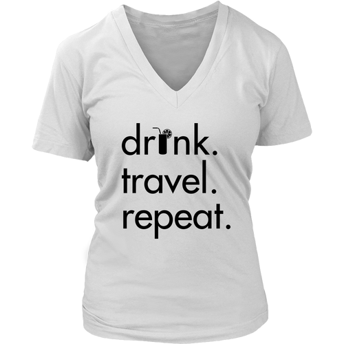 Drink Travel Repeat V-Neck - White