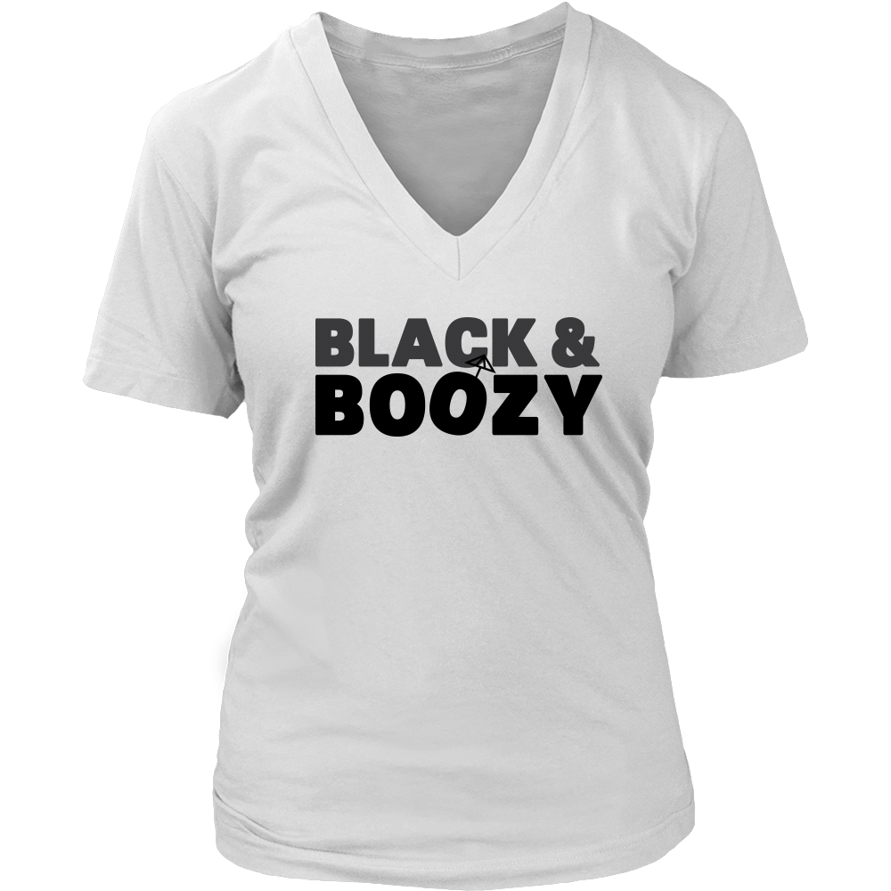 Black & Boozy V-Neck - White